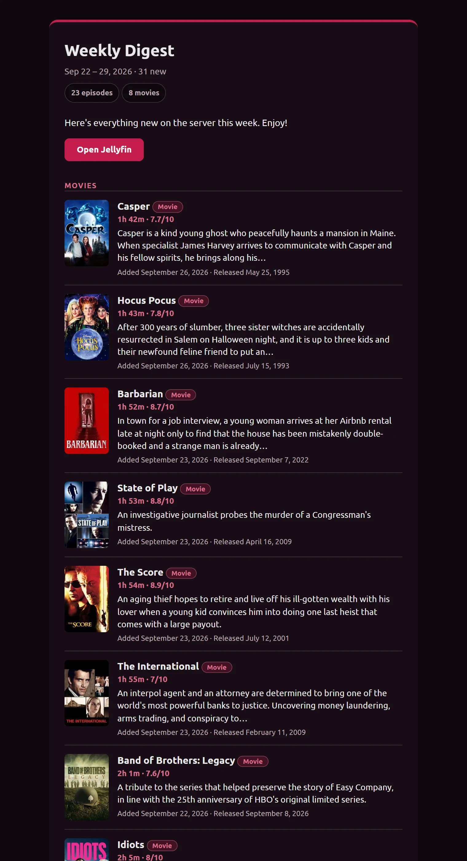 The same newsletter email in dark mode