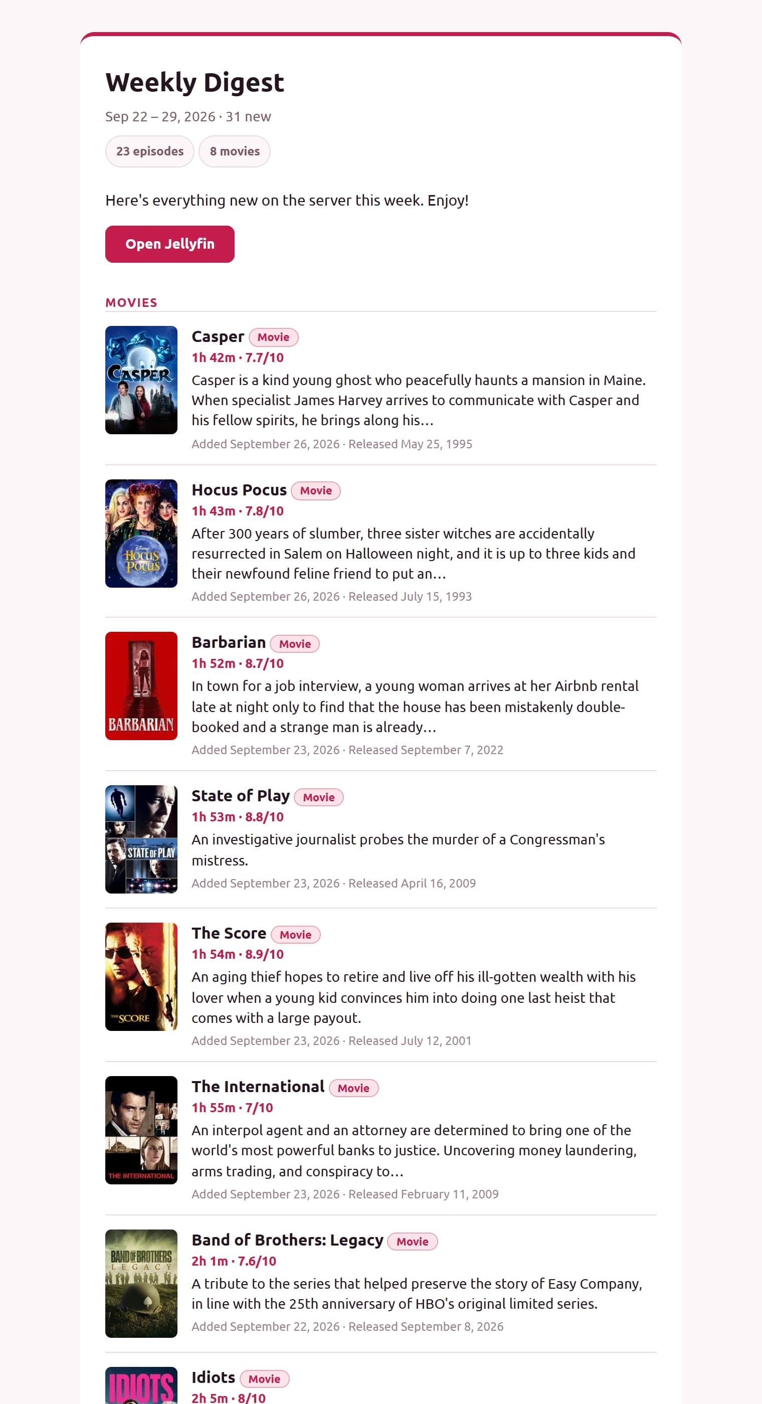 A newsletter email in light mode